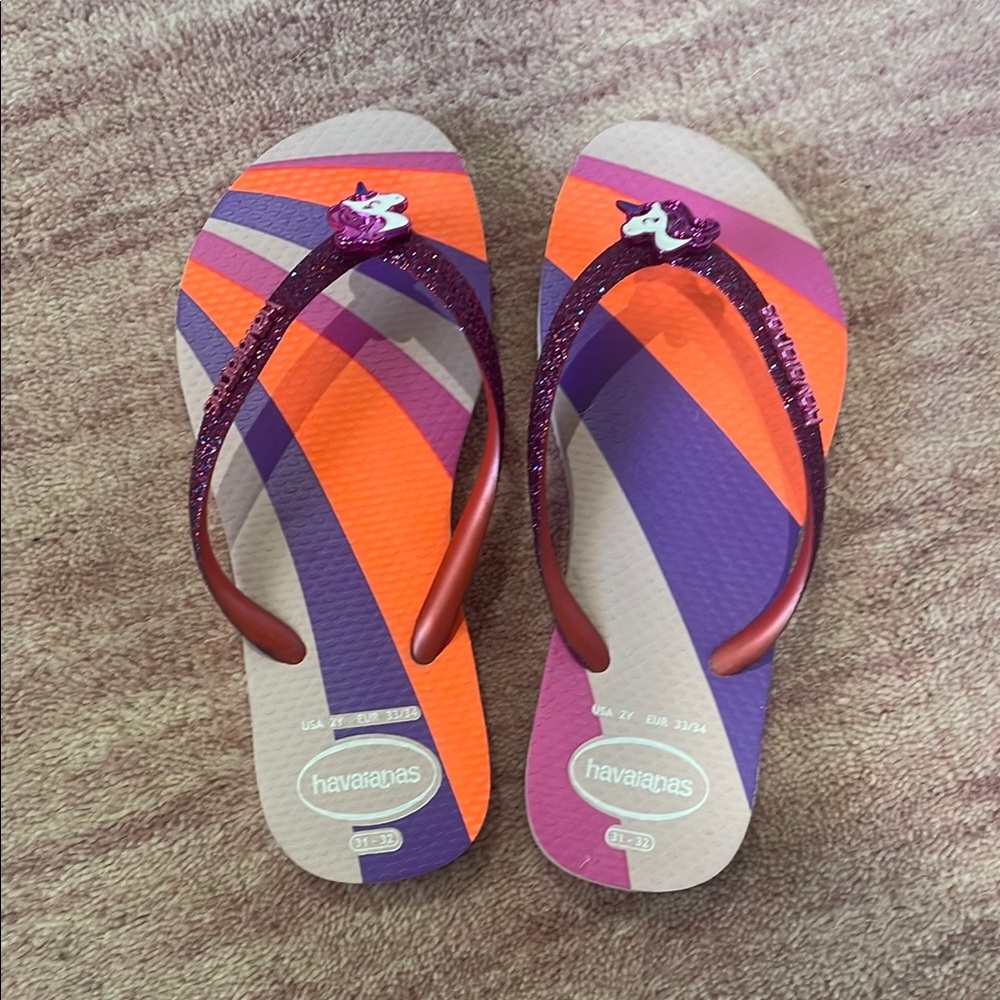 Havaianas Girl’s Colorful Flip Flops, Size 2, worn once